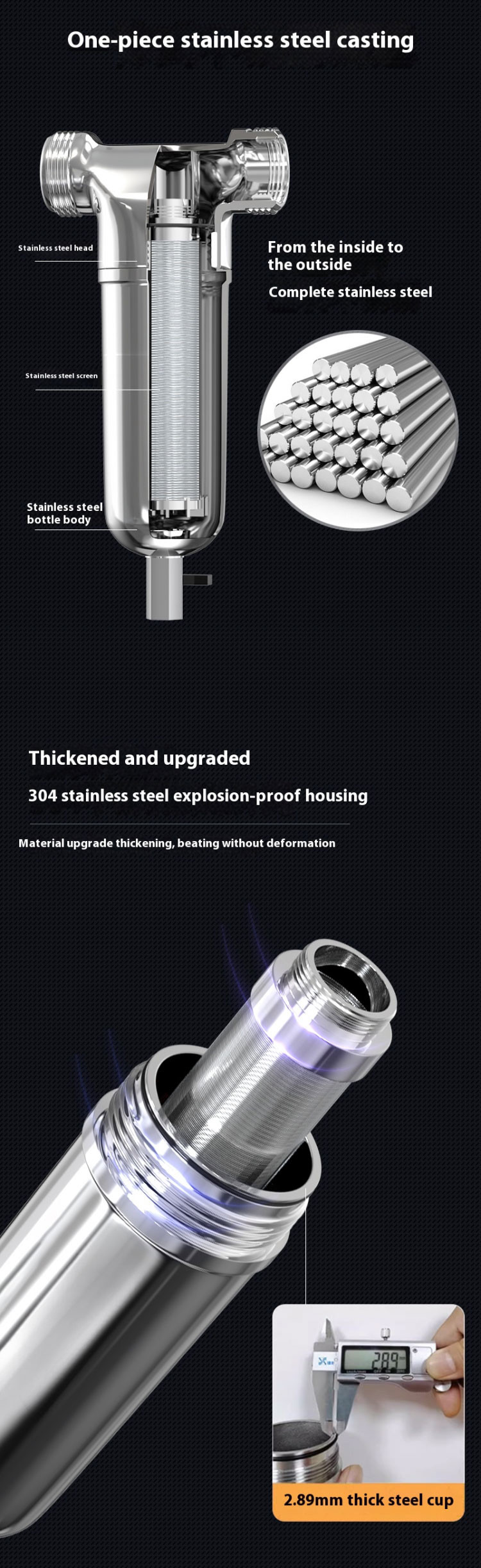 4 Tons 304 Stainless Steel Pre-Filter Household Tap Water Groundwater Water Heater Hot and Cold Water Filter
