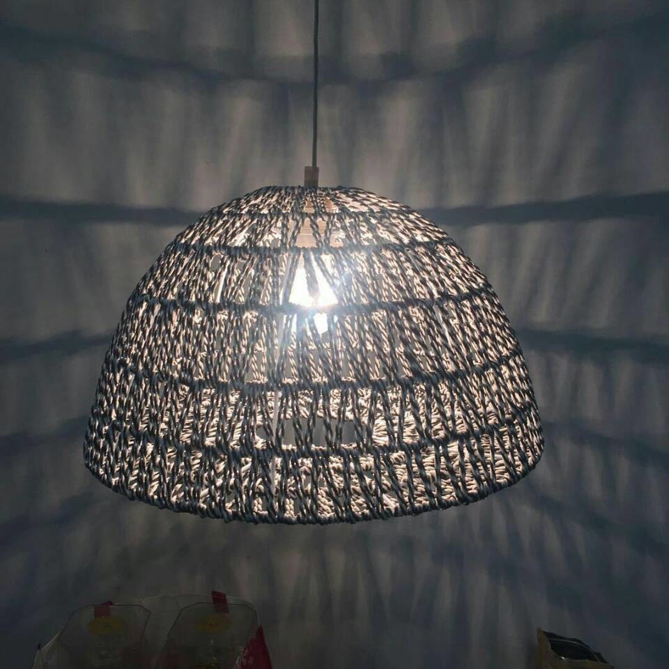 Woolen Yarn String Lamp Shade Bowl Shaped Woven Vintage Hanging