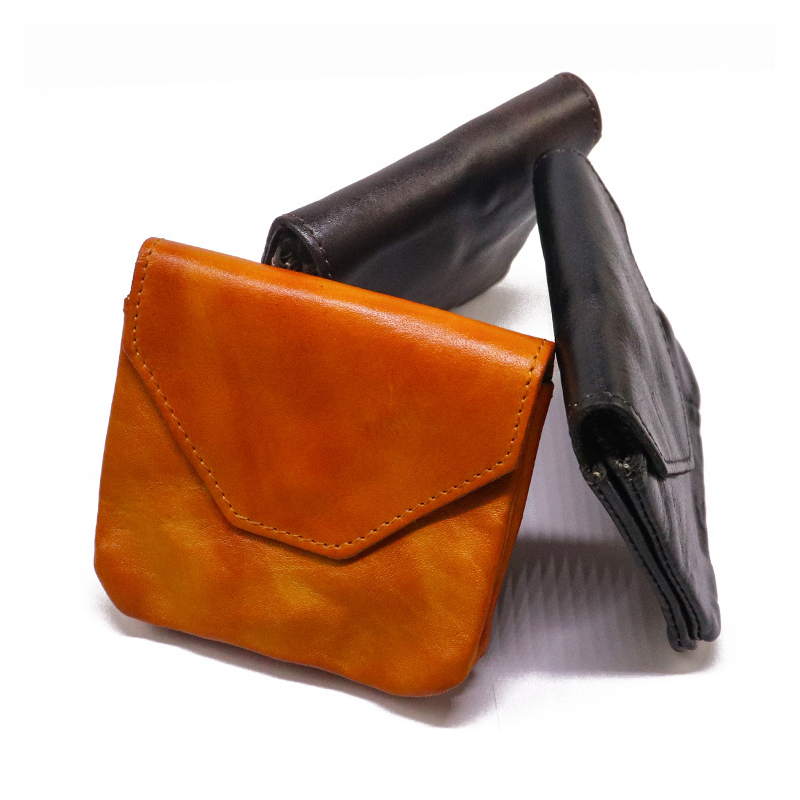 Convenient Trifold PU Leather Small Coin Purse Business Card Holder with Snap Closure