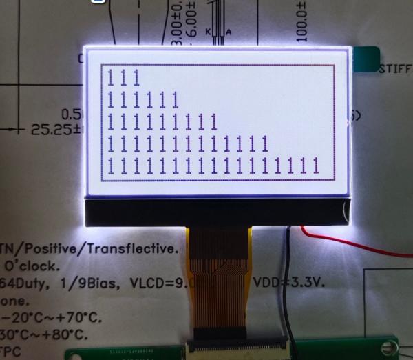 1.64 inch mono LCD display,FSTN/POSITIVE/transflective, 1/64Duty,1/9Bias, 128x64