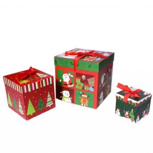 China Lid And Base Christmas Cardboard Gift Boxes Christmas Decorations Box With Ribbon factory
