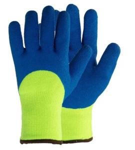China Cold Proof Latex Coated Hand Gloves HI VIS Green Construction Work Gloves Latex factory
