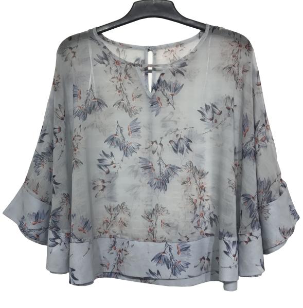 Women Fashion Ruffle Sleeve Chiffon Blouse Flower Printing Color Polyester