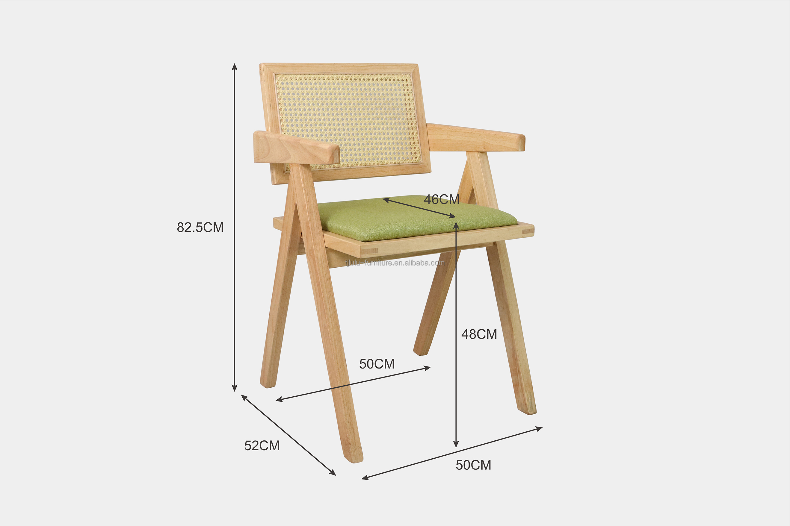OEM Service W46*D47*H91CM Nordic Wooden Furniture Upholstered Rattan Backrest Solid Wood Dining Chairs for Hotel Restaurant
