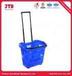 60L Plastic Rolling Shopping Basket HDPP Shopping Basket On Wheels With Pull