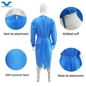 China Cross Infection Prevention Adult Gown Blue SMS Fabric Disposable Surgical Isolation Clothing factory