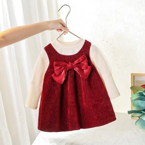 China 110cm 12kg Corduroy Children'S Dress Clothing White Shirt Long Sleeve With Bowknot factory
