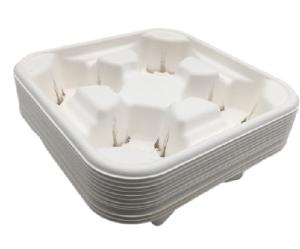 China 4 Park Bagasse Pulp 28g 215×215×47mm Paper Cup Carrier factory