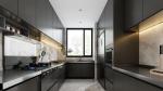 U Shaped Kitchen Units With Matte Black Finish And Dark Stainless Steel