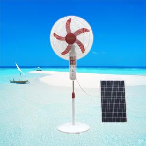 China Plastic AC / DC 12V Brush Motor Solar Floor Fan 16 Inch With Led Lights And Solar Panels factory