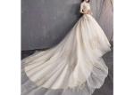 Fashion Off White Long Tail Wedding Dress With Half Sleeve And High Collar