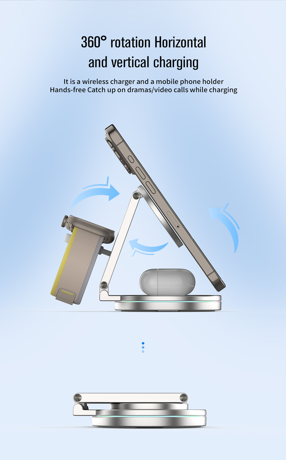 360-Degree Rotation 15W Magnetic Wireless Charger with Type C Cable 98.3*24.7*95.8mm