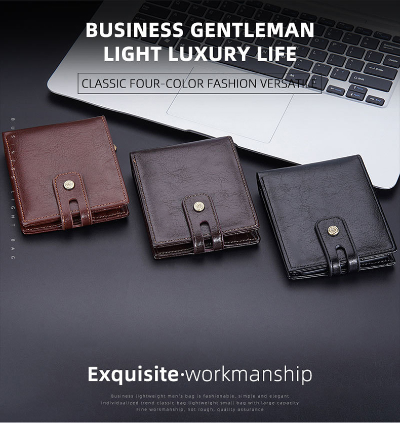 Vintage Multi Card Buckle Men's Short Wallet Creative PU Leather Business Pocket
