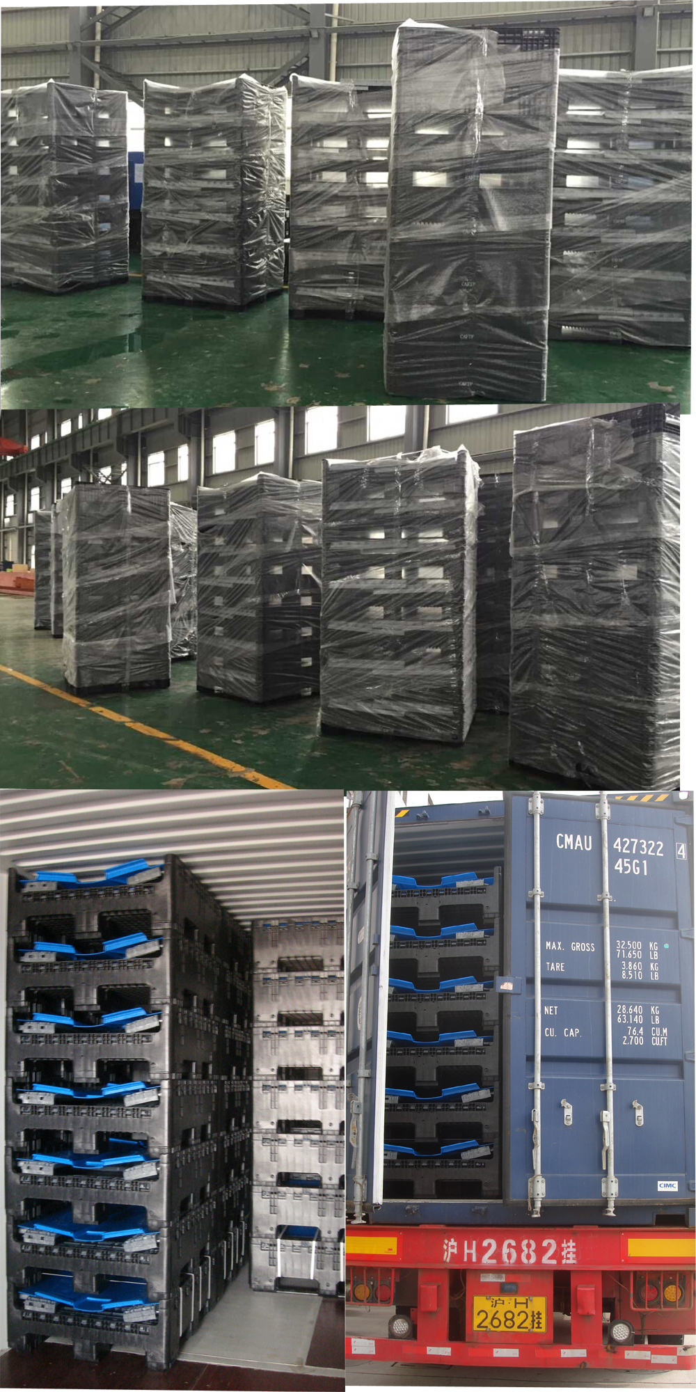 Heavy duty loading large plastic pallet box foldable collapsible virgin HDPE industry pallet box