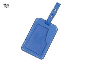 China Custom Engraved Leather Luggage Tags , Fashion Blue Promotional Luggage Tags factory