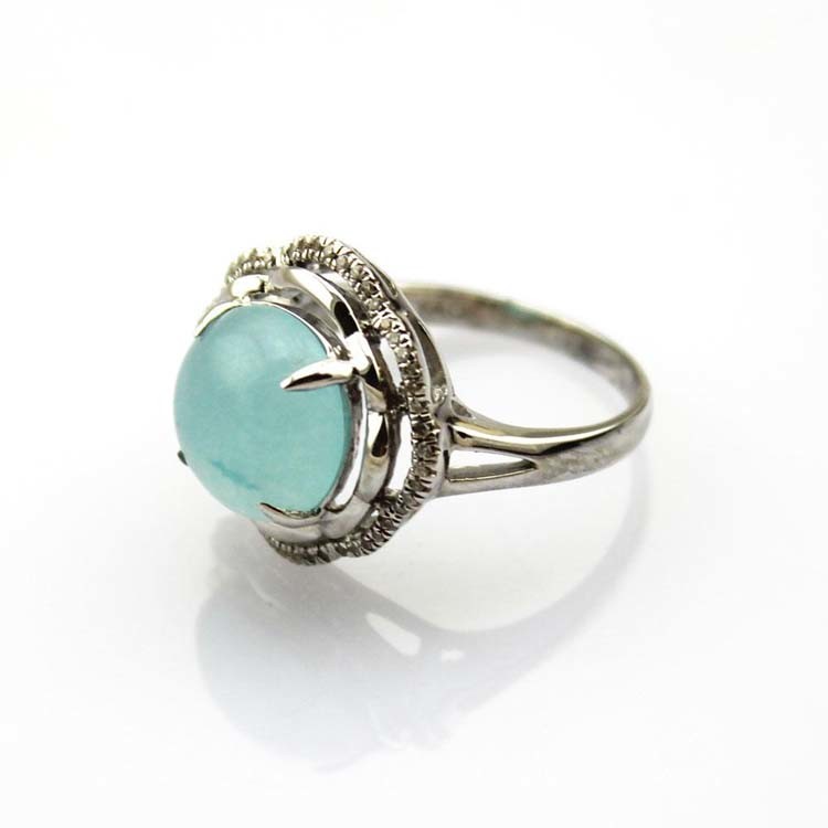 Women Jewelry 925 Silver Ring with Round Blue Chalcedony Cubic Zirconia (F43)