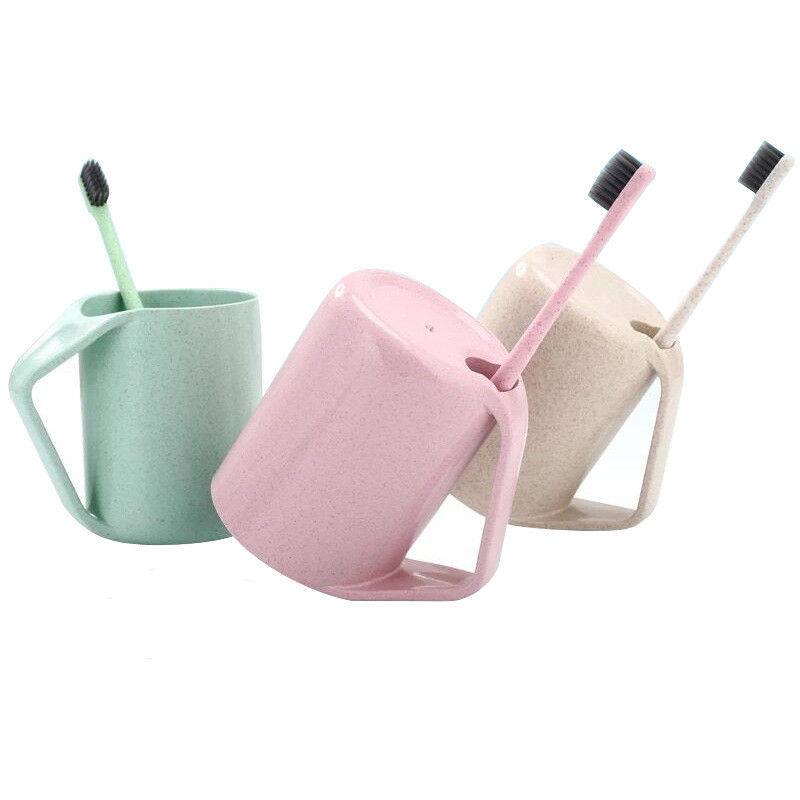 environmental wheat straw toothbrushing cup and brush set 10*8cm material is wheat straw with pp