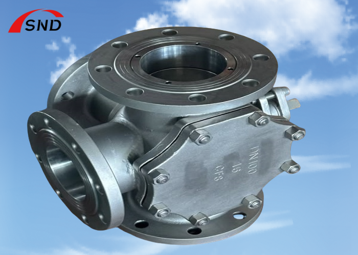 CF8 Stainless Steel Three-Way Ball Valve DN100 PN16 with Flanged Connection and