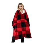 Customizable Plaid Hooded Blanket Oversized Sherpa Hoodie Blanket Unisex