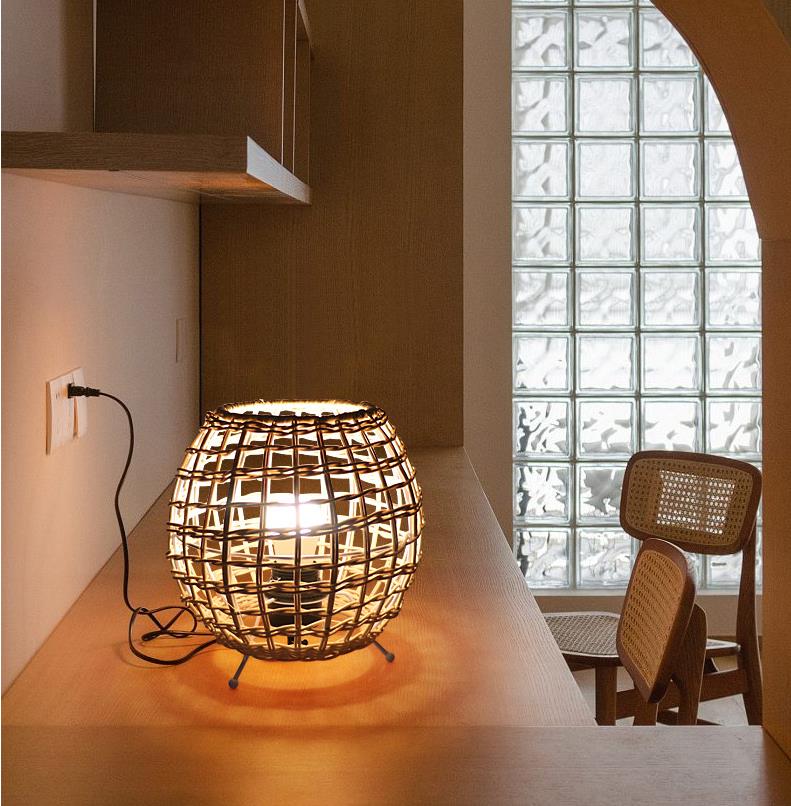 small Creative rattan ball table lamp Rattan art rattan woven bedroom decorative table lamp