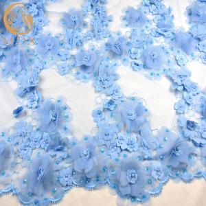 China Custom Dress 3D Flower Lace Fabric Material Nylon With Beaded Embroidery factory