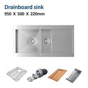China 38inch Brushed Top Mount Kitchen Sink 16 Gauge Double Bowl 95x50 factory