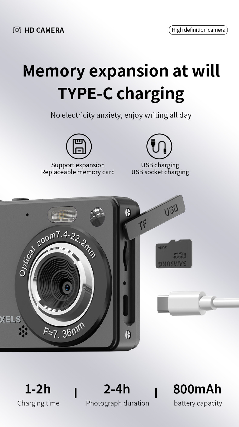 Compact Digital Camera Camcorder Point And Shoot 4K Ultra HD 44MP