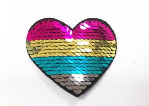 China Multicolor Heart Logo Sequin Embroidery Patches Sequin Sew On Patches factory