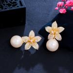 Classic AAA+ Cubic Zirconia Stud Pearl Earrings For Women Party Gift Crystal