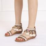 BS112 Bohemian Wedge Sandals Women 2021 Summer Ethnic Open-Toed Hanging Beads