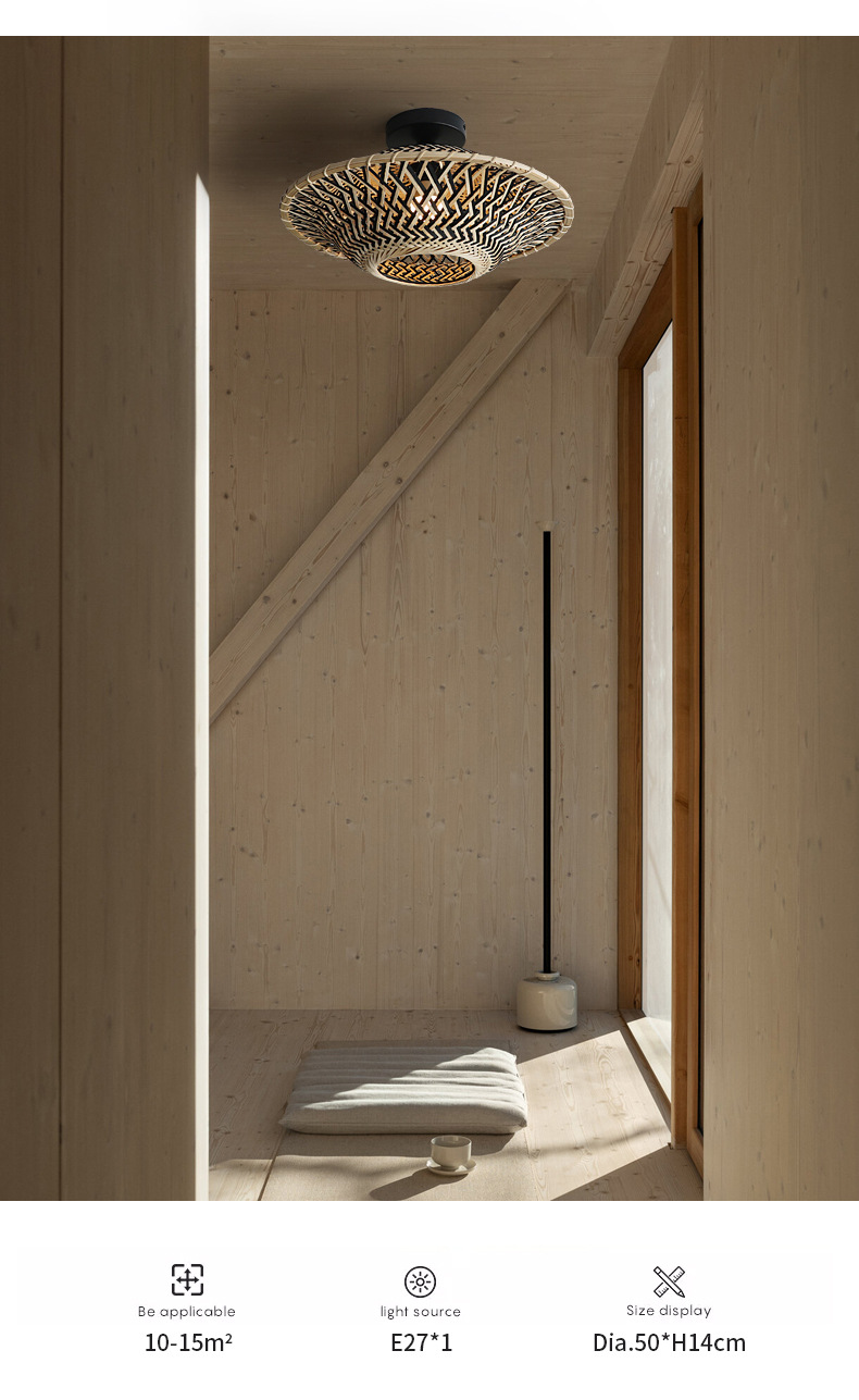 Round Bamboo Pendant Lamp , Woven Ceiling Light For Indoor Lighting