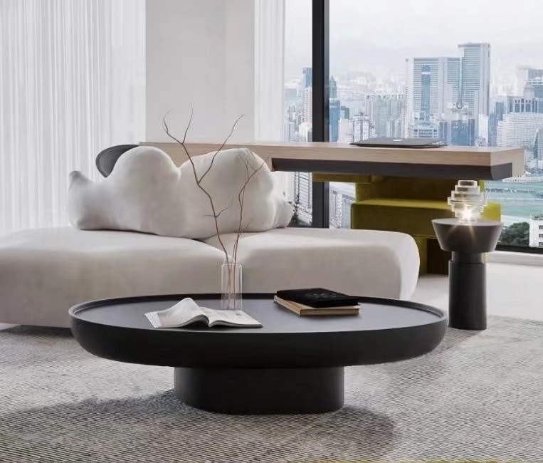 Black Fiberglass Oval Coffee Table Creative Premium Feeling Shaped High Durability