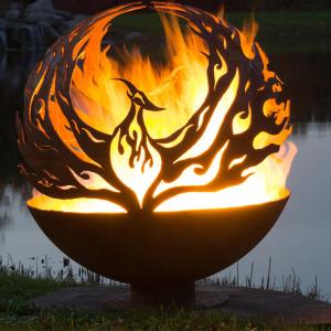 China Phoenix Pattern Design Rusty Outdoor Metal Fire Ball in Corten Steel factory
