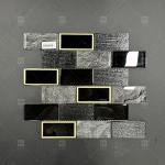 Long Strip Shape Black Glass Mosaic Tile With Metal Border Bathroom Wall Pattern