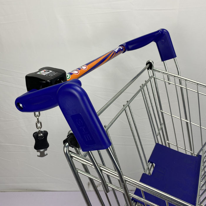 Blue Plastic Parts Supermarket Shopping Trolley Custom European Style With 4 PU Wheels And Lock