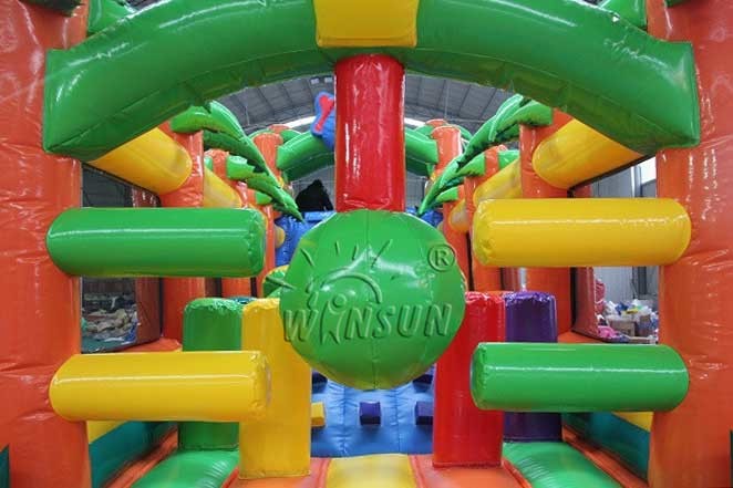 Animal Kingdom Outdoor Children's Blow Up Obstacle Course With Slide