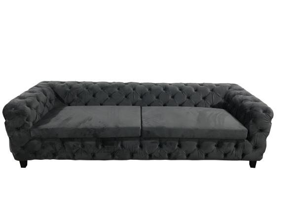 Black velvet sofa for living room 3-seater button tufted chesterfield fabric