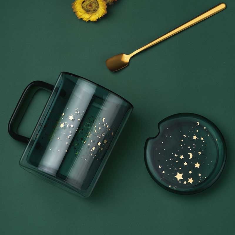 Star Green Borosilicate Personalized Glass Cup Double Layer