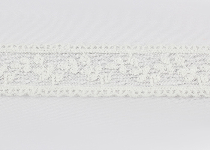 Scalloped Floral Embroidery Cotton Nylon Lace Trim For Ivory Lace Wedding Dress