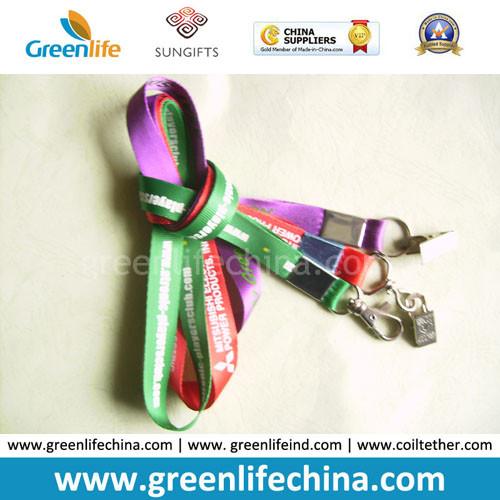 Economical flat no-breakaway lanyards with metal crimp, swivel hook, bulldog
