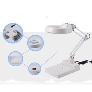 Foldable Arm Led Magnifying Lamp Round Desk Mounted Magnifying Lamp