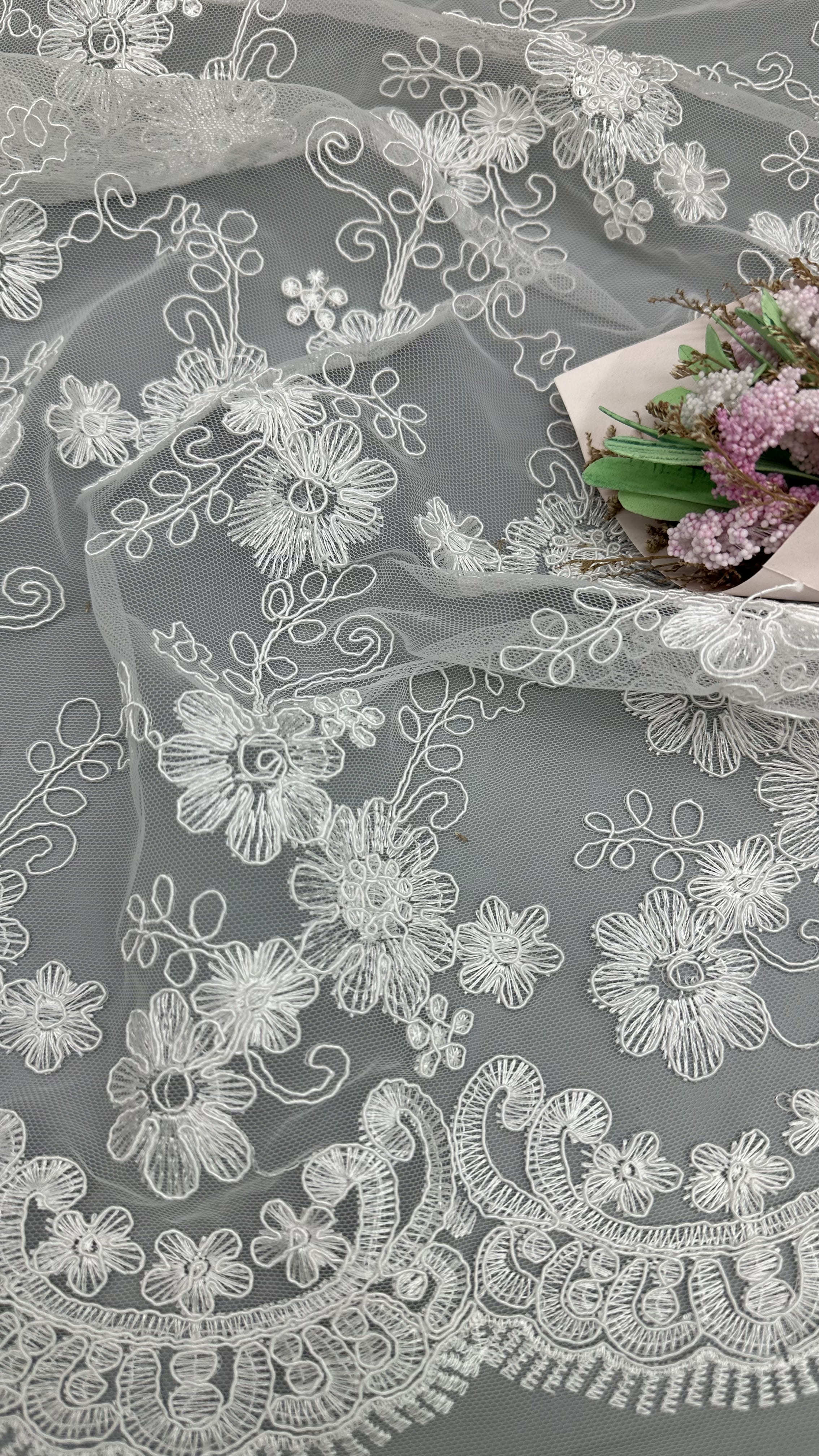 3D Embroidered Floral Lace Fabric With Mesh Artistic Multi-Layered Texture For Statement Evening Dresses