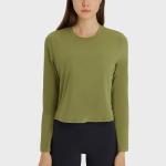 High Elastic Long Sleeve Crop Tops Workout Athletic Gym Cropped Casual