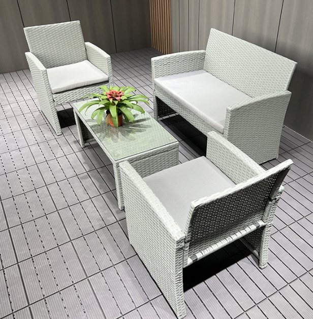 White Rattan Superior Garden Patio Set 4pc Wide Armrest Sofa Set Chair Table Set