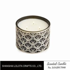 Non Toxic Scented Three Wick Candle In Special Flower Carving Pattern Bottle