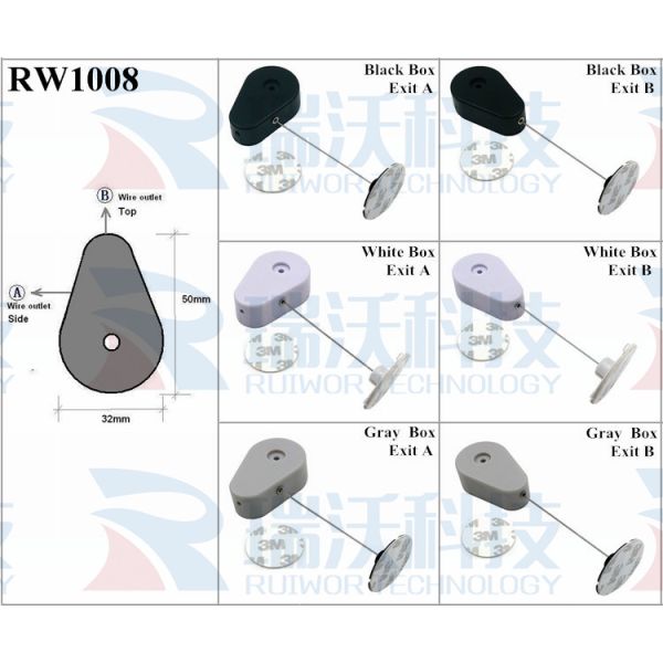 RW1008 Drop-Shaped Retractable Security Tether Plus Dia 38mm Circular Sticky Flexible ABS Plate For Store Display