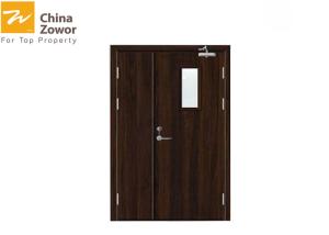 China Steel Insulated Fire Door With Vision Panel /Walnut Wood Grain Finish/ Customized Color factory