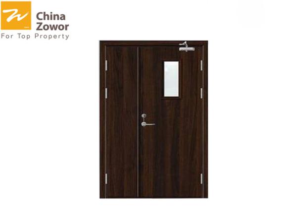 Steel Insulated Fire Door With Vision Panel /Walnut Wood Grain Finish/