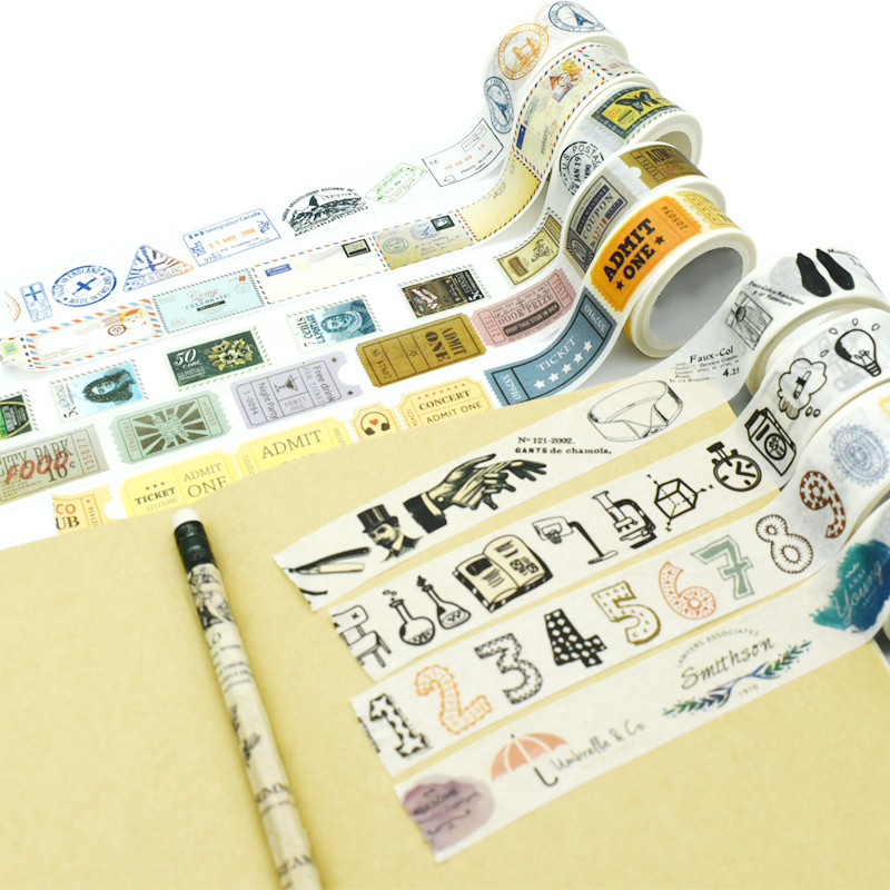 Tearable Vintage Stamp Printed 7mm Washi Decorative Tape