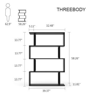 China Black Modern Office Furniture Corner 4 Shelf Bookshelf For Living Room / Bedroom factory